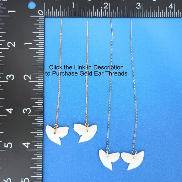 Tiger SHARKS TEETH Ear Threads Threader Earrings Silver Pair Shark Tooth 4.5" Ad - Picture 4 of 6